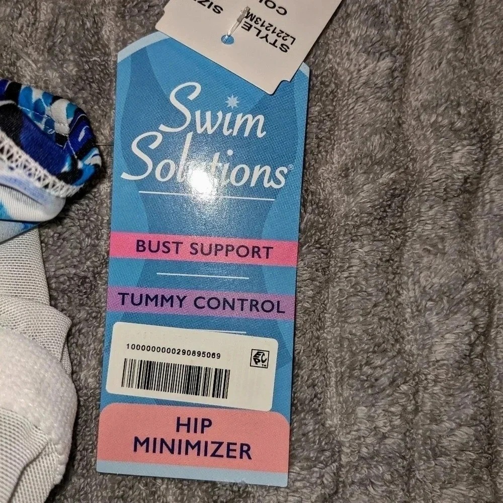 Swim Solutions Side Shirred Hip Tummy Minamizer Swimsuit Sz. 8 Blue NWT $118 - Picture 5 of 7